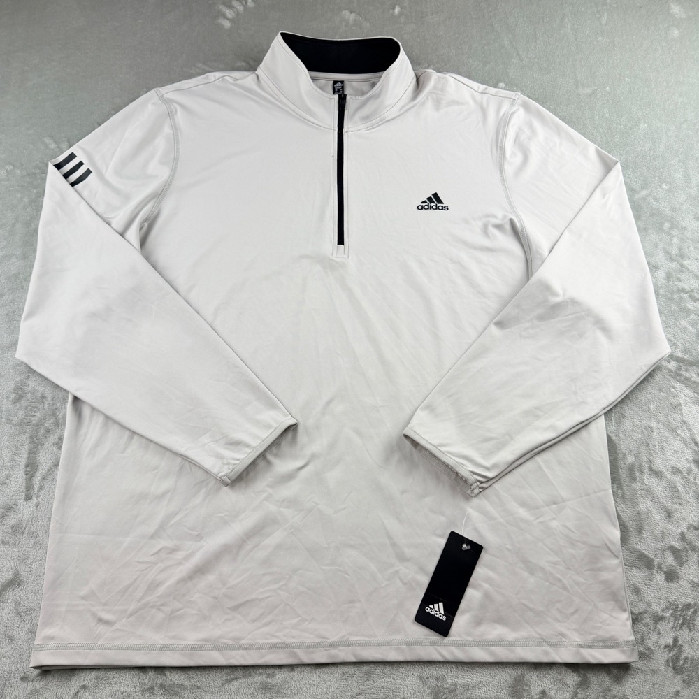 NWT Adidas Golf Men's 2XL Classic 1/4 Zip-3 Str Pullover Gray ADVR0807